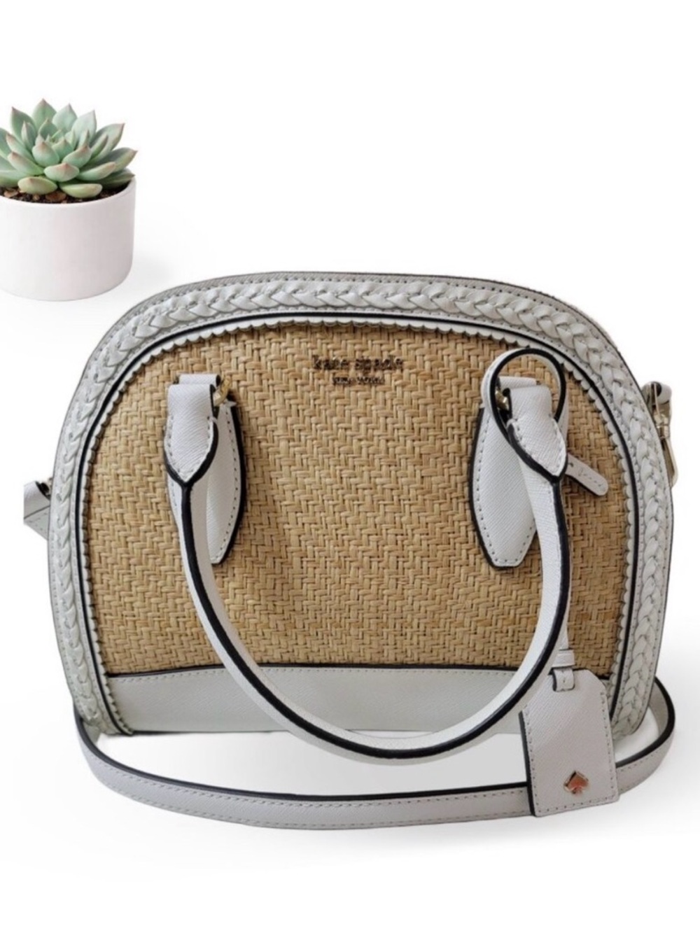 kate spade Natural Straw and White Dome Satchel REDUCED!!!